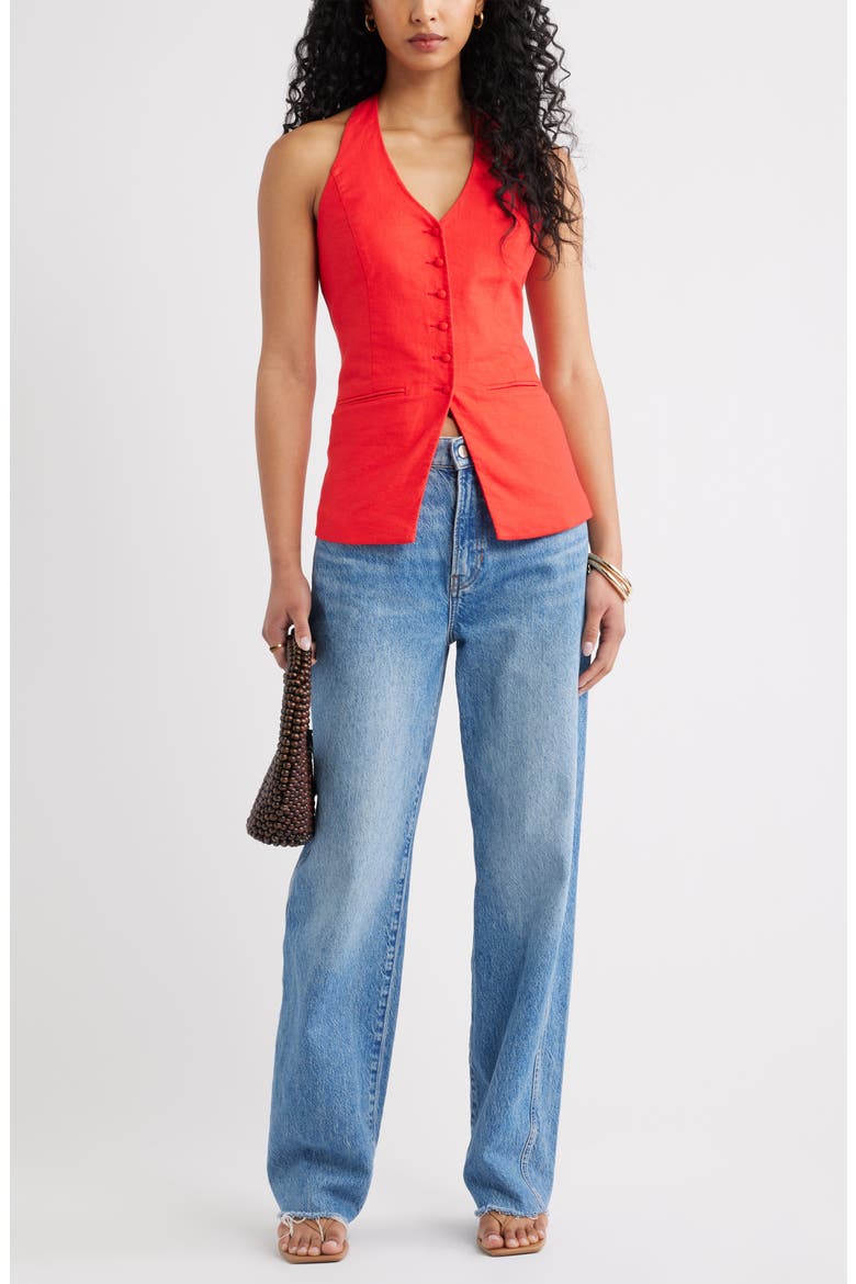 Linen Halter Vest, Alternate, color, RED TOMATO