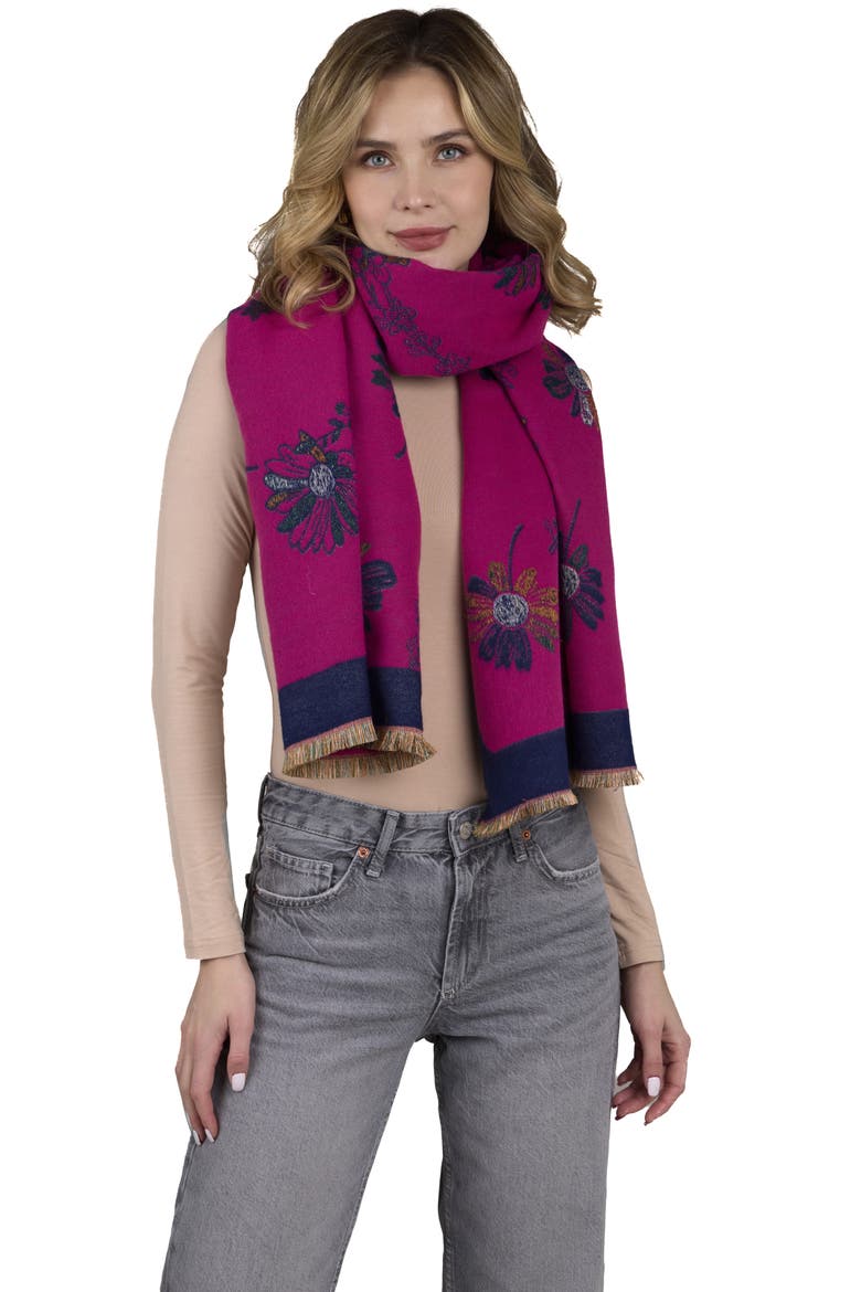 Floral Reversible Scarf, Alternate, color, BLUE