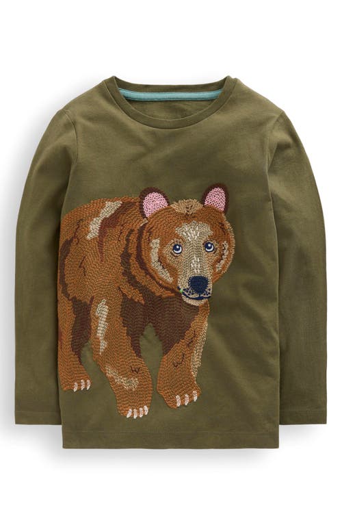 Mini Boden Kids' Bear Embroidered Cotton Graphic T-shirt In Green