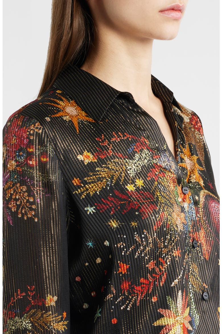 The Madeline Silk Blend Button-Up Shirt, Alternate, color, RHINESTONE FLORAL
