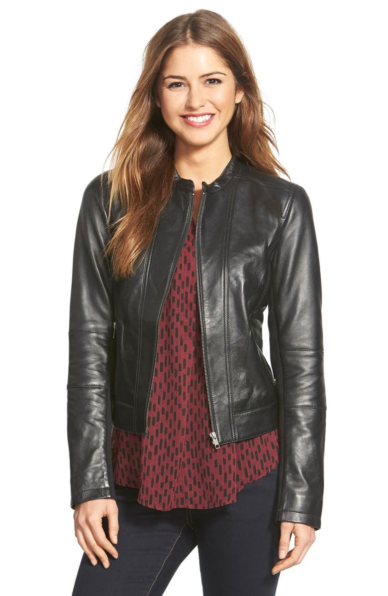 Halogen<sup>®</sup> Seam Detail Leather Jacket, Main, color,