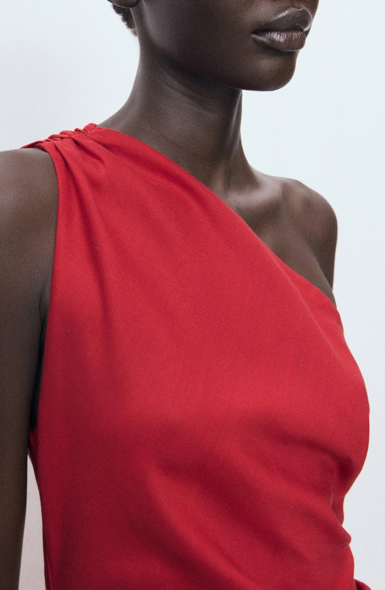 MANGO Naty Ruched One-Shoulder Maxi Dress, Alternate, color, Red