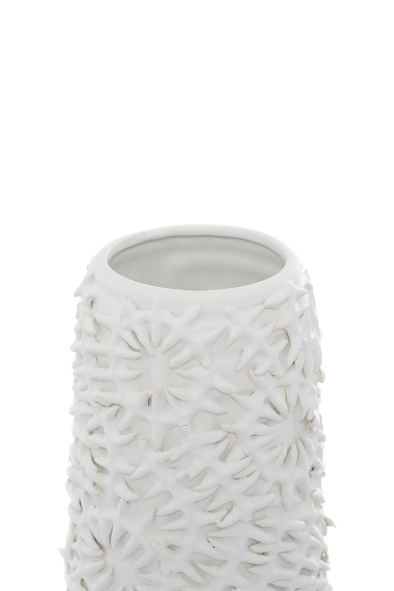 White Ceramic Embossed Floral Vase, Alternate, color, WHITE