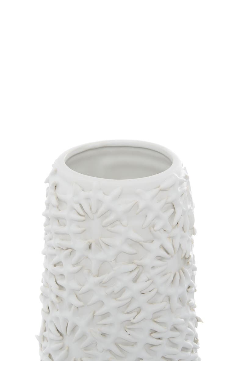 GINGER BIRCH STUDIO White Ceramic Embossed Floral Vase, Alternate, color, White