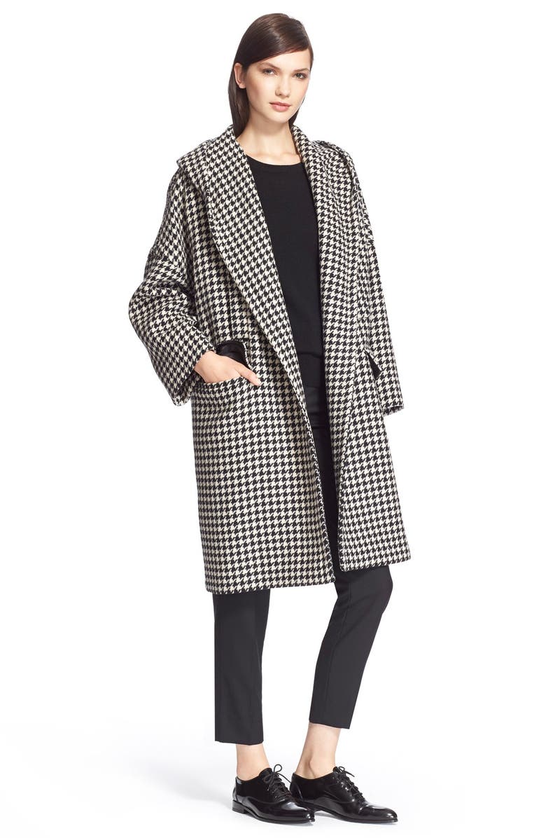 Max Mara 'Palchi' Houndstooth Print Wool & Cashmere Hooded Coat, Main, color, 