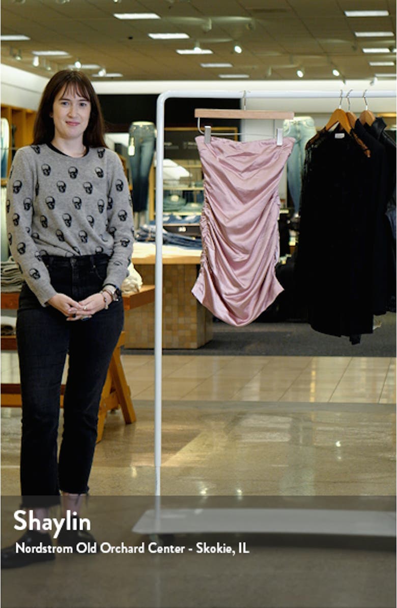 Shaila Bow Ruched Strapless Satin Minidress, sales video thumbnail