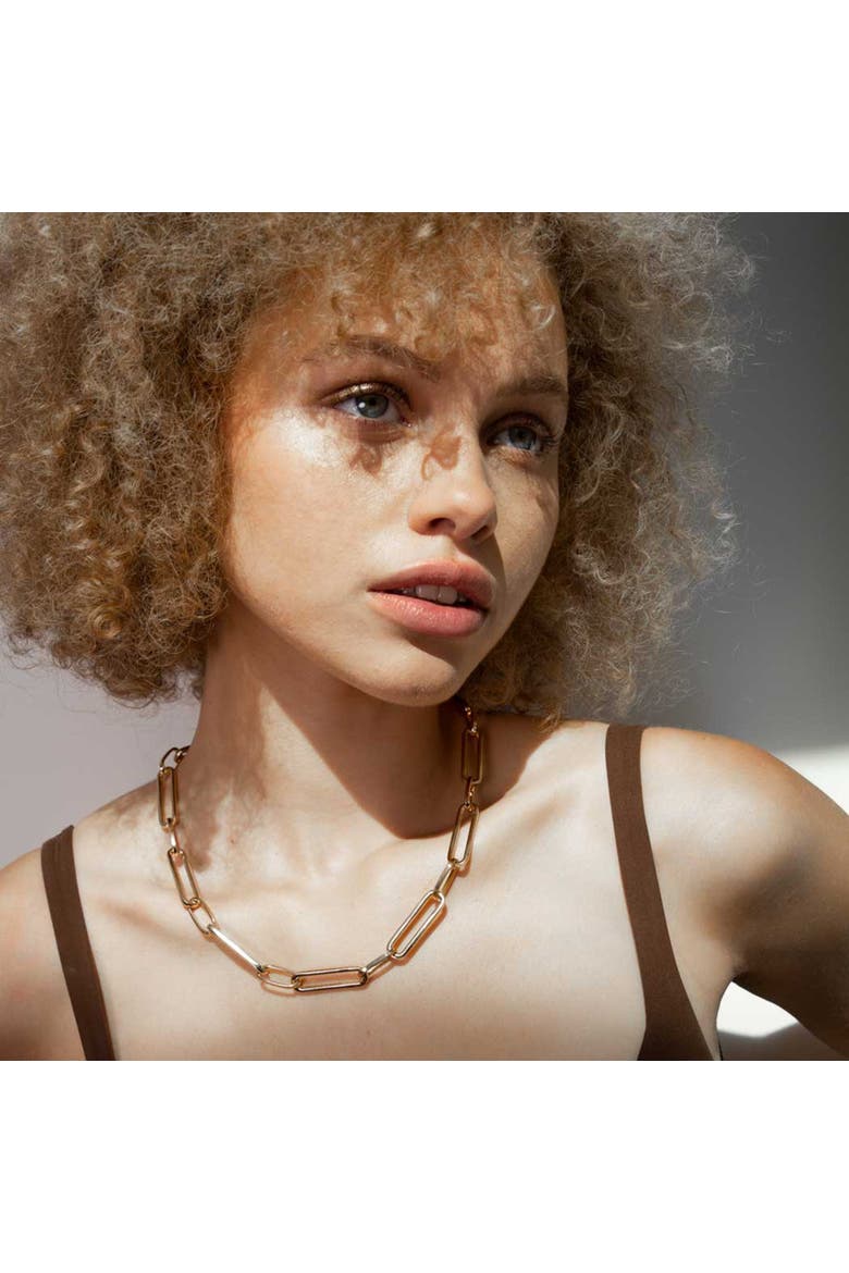 Paperclip Gold Chain Necklace Bracelet Set, Alternate, color, Gold