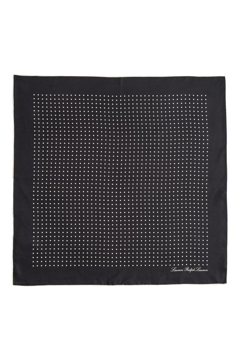 Polka Dot Square Silk Scarf, Alternate, color, BLACK
