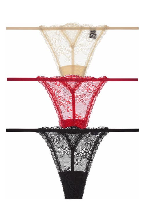 JOURNELLE Sapna Assorted 3-Pack G-String Thongs in Noir /Claret /Naturelle 