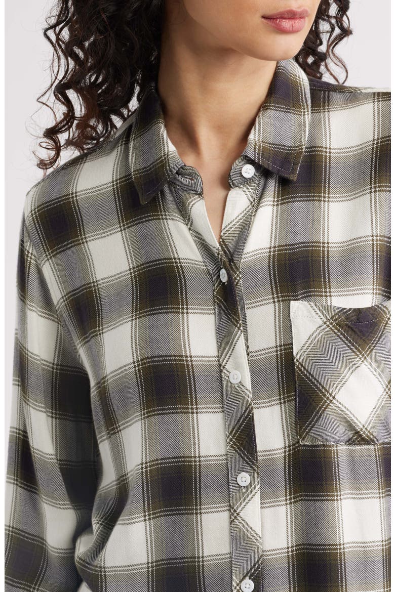 Hunter Plaid Button-Up Shirt, Alternate, color, OLIVE CHARCOAL IVORY