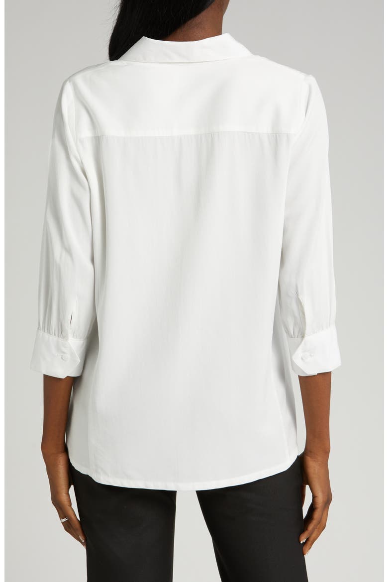 Women's Petite No-Gap 3/4 Sleeve Maternity & Nursing Button Down Shirt in with Bra Concealing Design in TENCEL, Alternate, color, WHITE