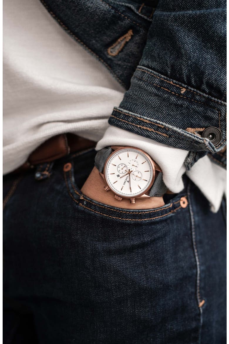 The Chrono S Chronograph Leather Strap Watch, 43mm, Alternate, color, COPPER/ SLATE BLUE