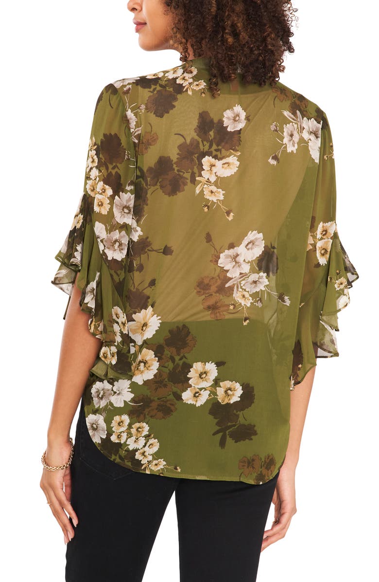 Vince Camuto Floral Print Flutter Sleeve Chiffon Blouse, Alternate, color, 