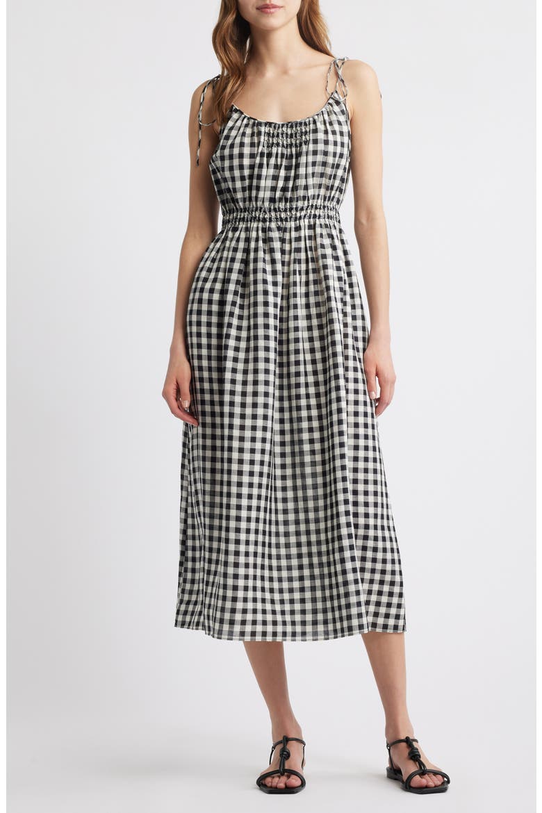 Leslie Gingham Pleated Maxi Dress, Main, color, BLACK MARILYN GINGHAM