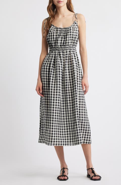 Leslie Gingham Pleated Maxi Dress