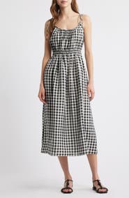 DÔEN Leslie Gingham Pleated Maxi Dress