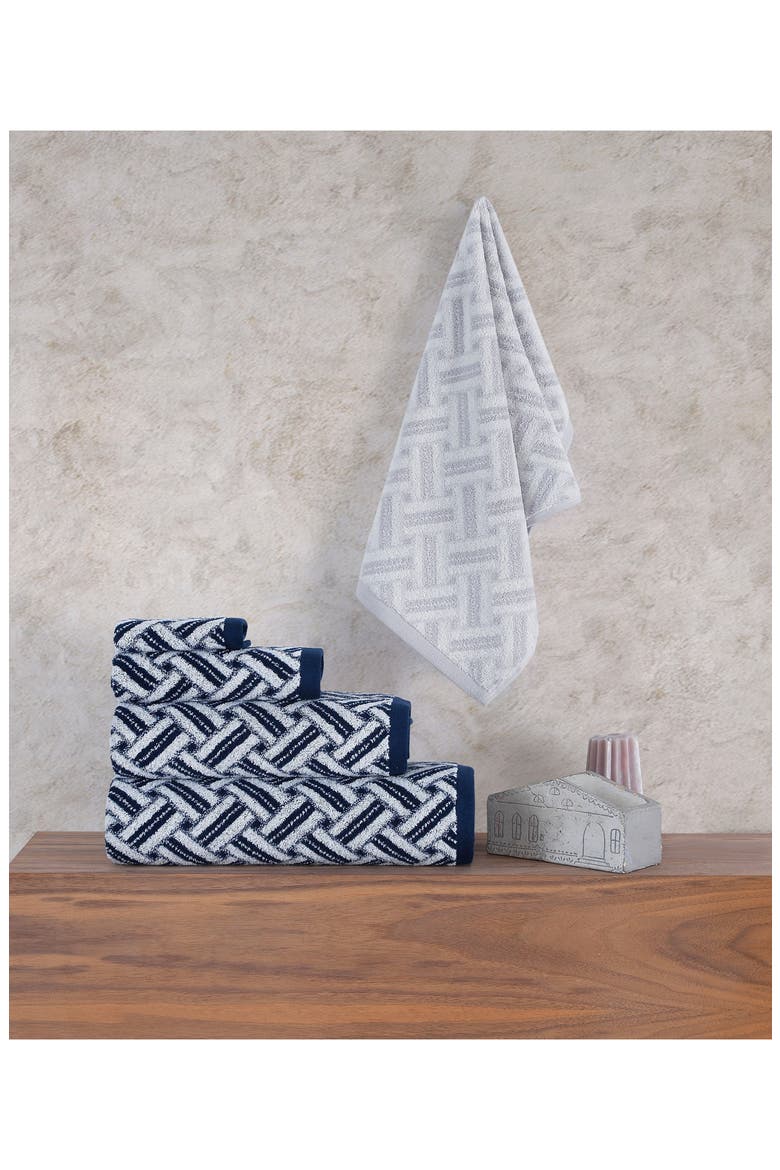 Crisscross Stitch 4-Piece Turkish Cotton Towel Set, Alternate, color, GREY