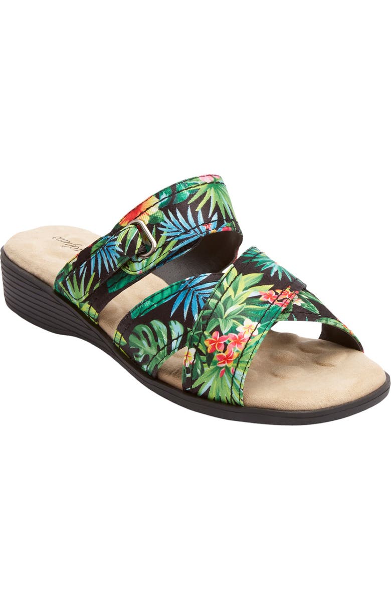 Comfortview The Pandora Sandal, Main, color, Black Floral