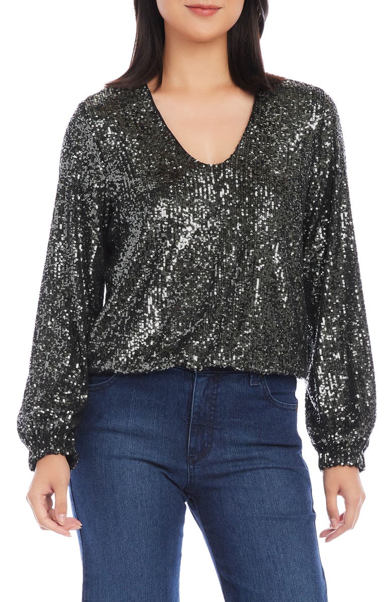 Karen Kane Balloon Sleeve Sequin Top, Main, color,