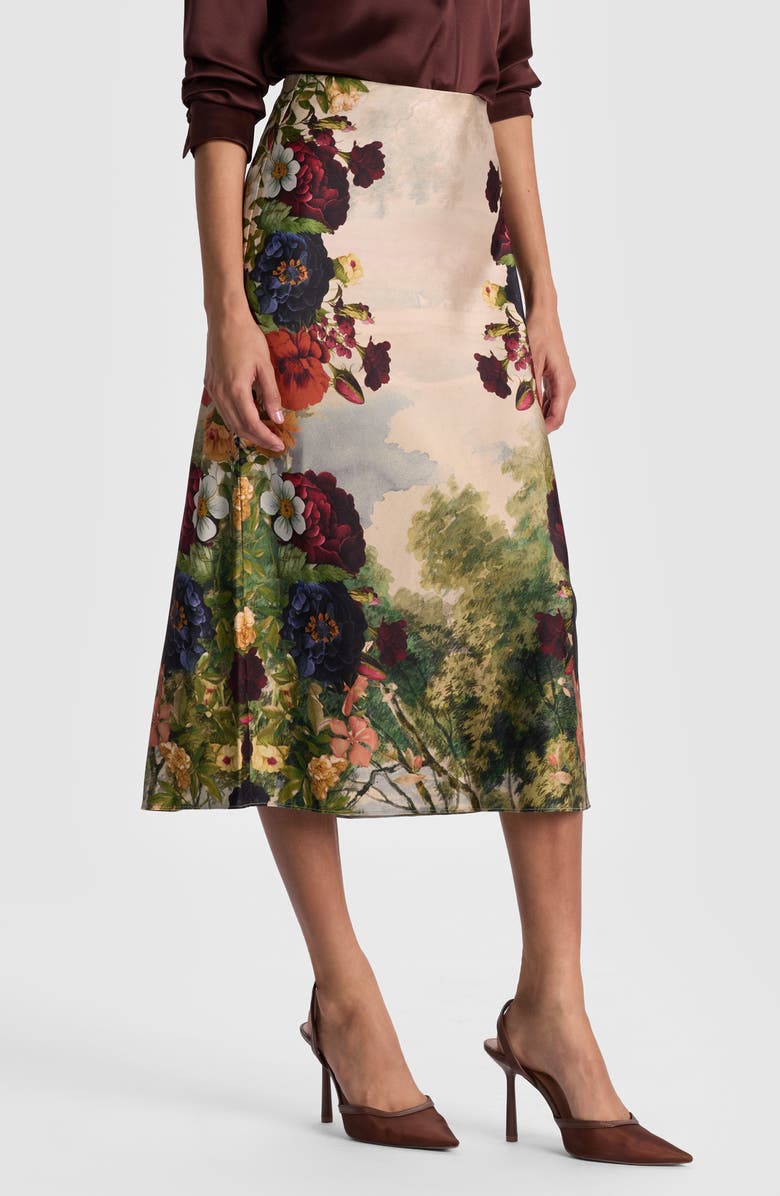Alice + Olivia Maeve Floral Print Slip Skirt, Alternate, color, Forbidden Forest