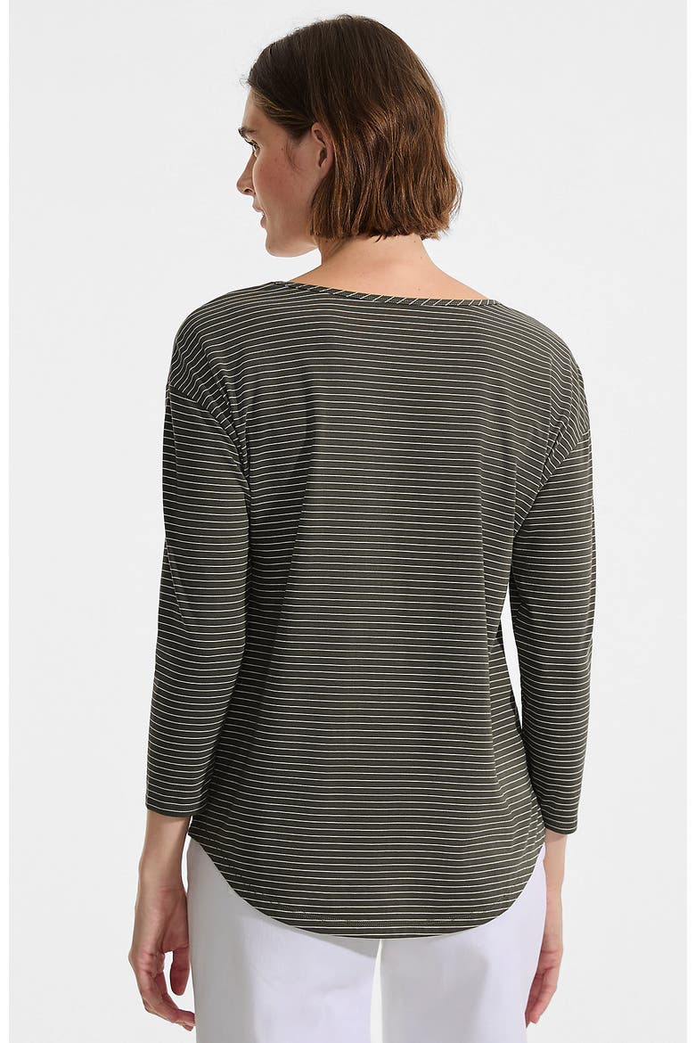 3/4 Sleeve Lightweight Jersey U-Neck Tunic, Alternate, color, Forest Moss Thin Stripe