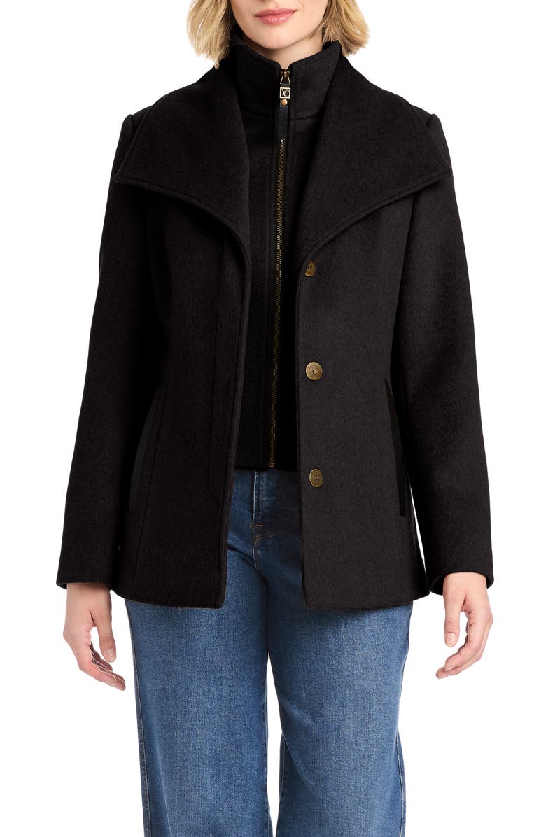 Vince Camuto High-Low Hem Wool Blend Coat with Fixed Bib, Alternate, color, Black