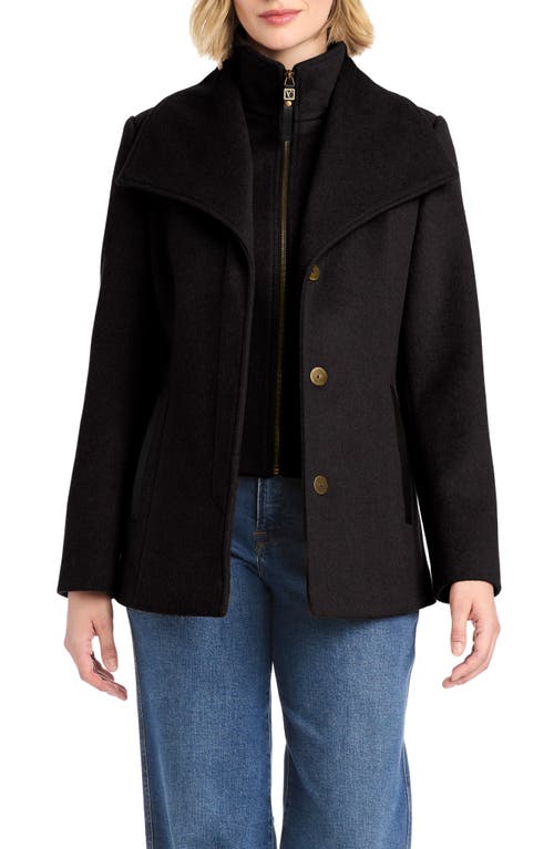 Vince Camuto High-low Hem Wool Blend Coat With Fixed Bib In Black