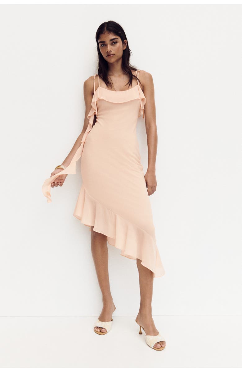 H&M Flounced Tie-strap Dress, Alternate, color, Light Peach Pink