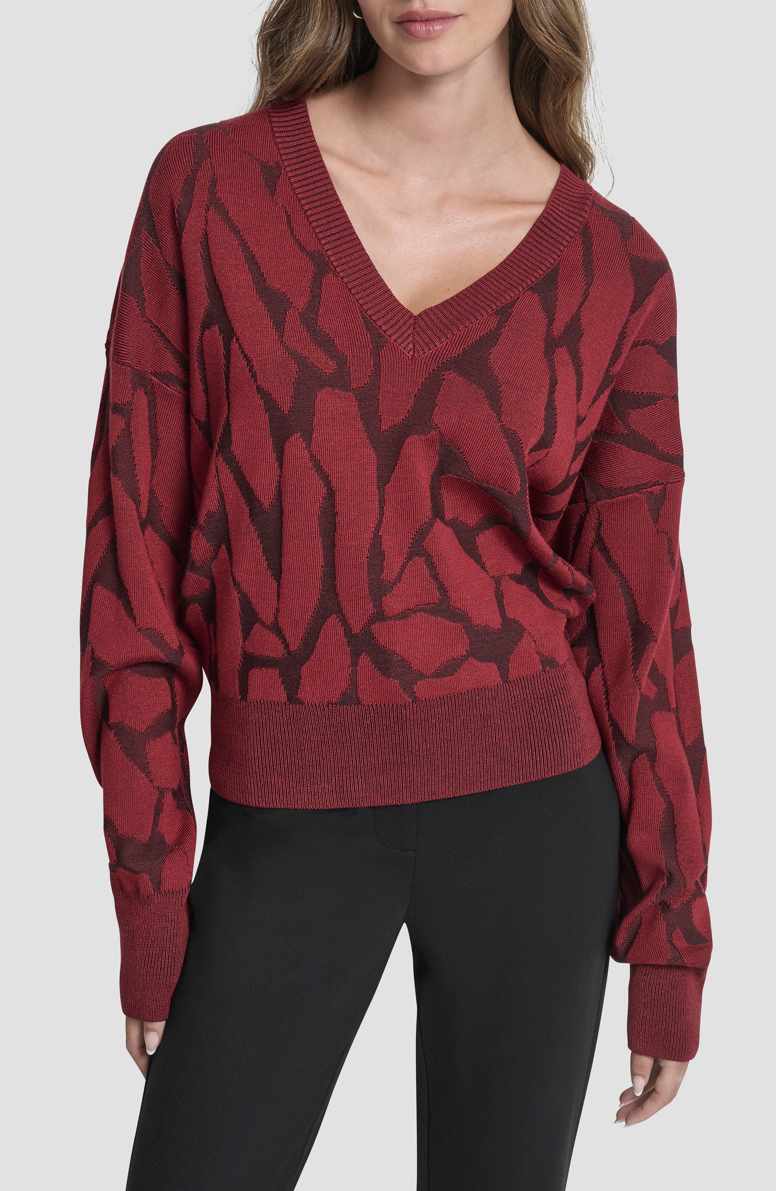 DKNY Jacquard V-Neck Sweater