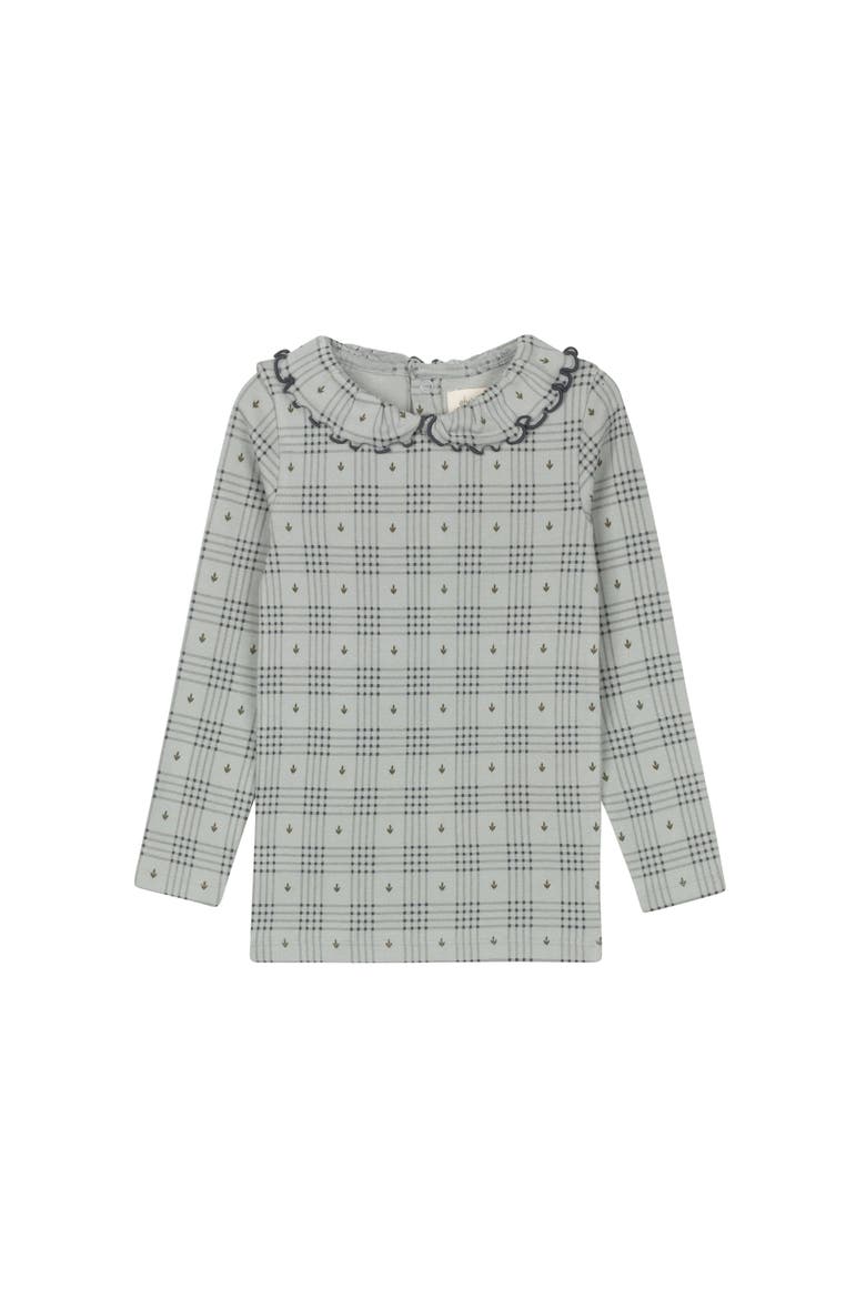 Cotton Floral Plaid Collection - Ruffle Neck Tee, Main, color, Blue