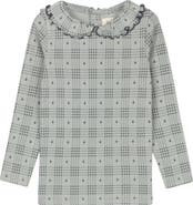 Ely's & Co. Cotton Floral Plaid Collection - Ruffle Neck Tee