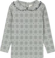 Ely's & Co. Cotton Floral Plaid Collection - Ruffle Neck Tee