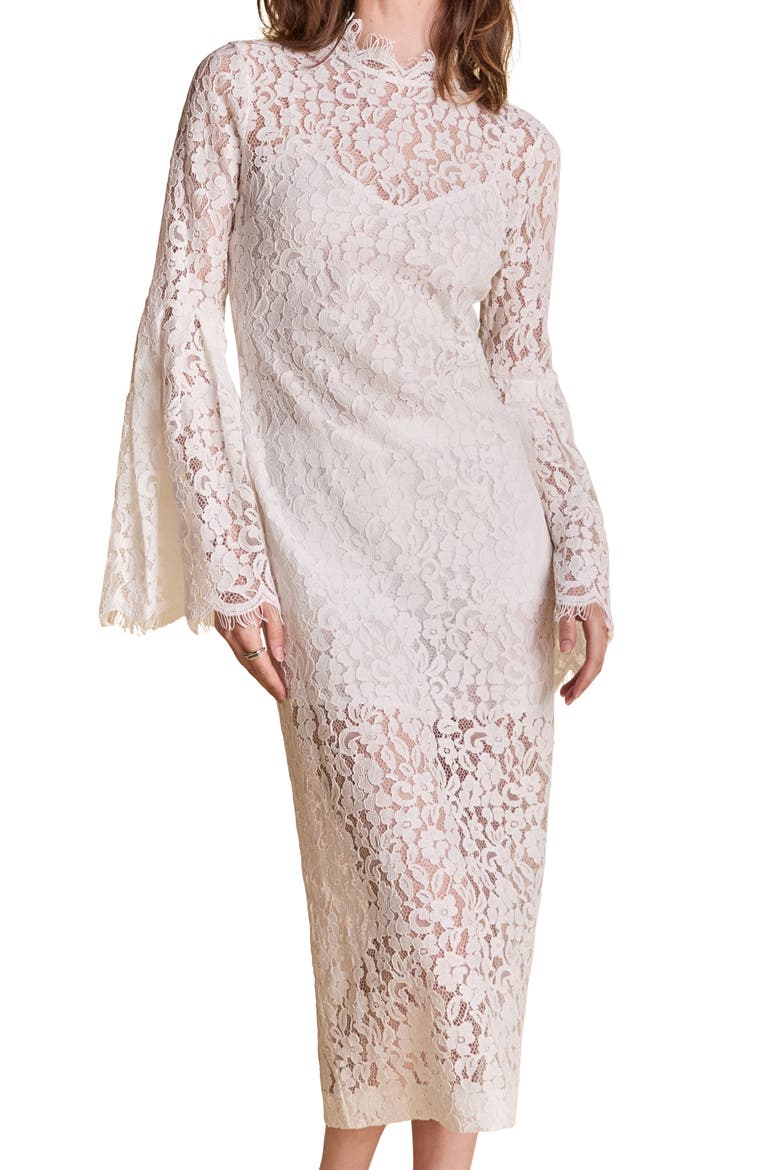 Lace Long Sleeve Midi Dress, Alternate, color, WHITE