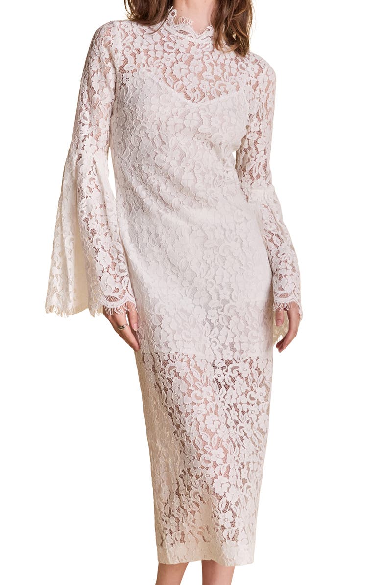 Endless Rose Lace Long Sleeve Midi Dress, Alternate, color, White