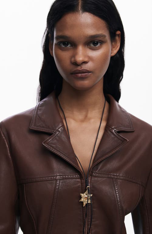 Desigual Leather Coat In Brown
