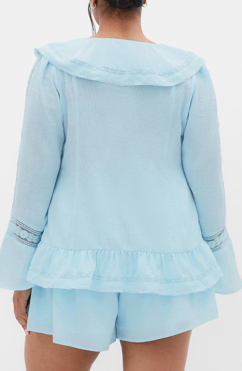 City Chic Sara Ruffle Button-Up Top, Alternate, color, Ice Blue
