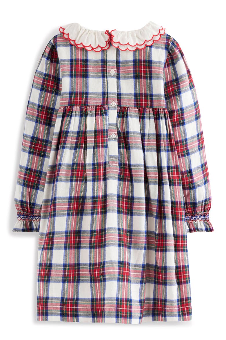 Kids' Plaid Smocked Bodice Long Sleeve Cotton Dress, Alternate, color, RED CHECK