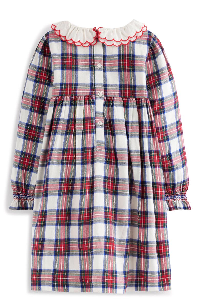 Mini Boden Kids' Plaid Smocked Bodice Long Sleeve Cotton Dress, Alternate, color, Red Check