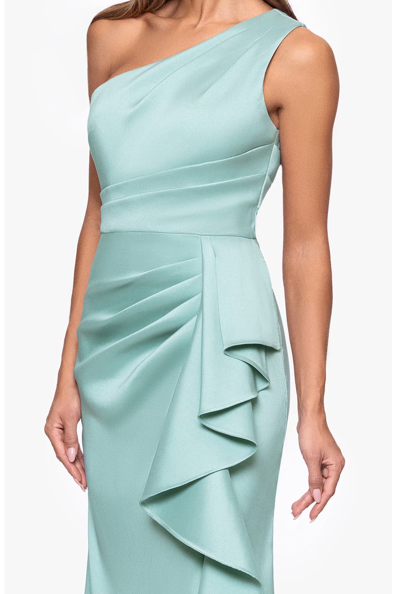 Ruffle Detail One-Shoulder Mikado Sheath Gown, Alternate, color, SAGE