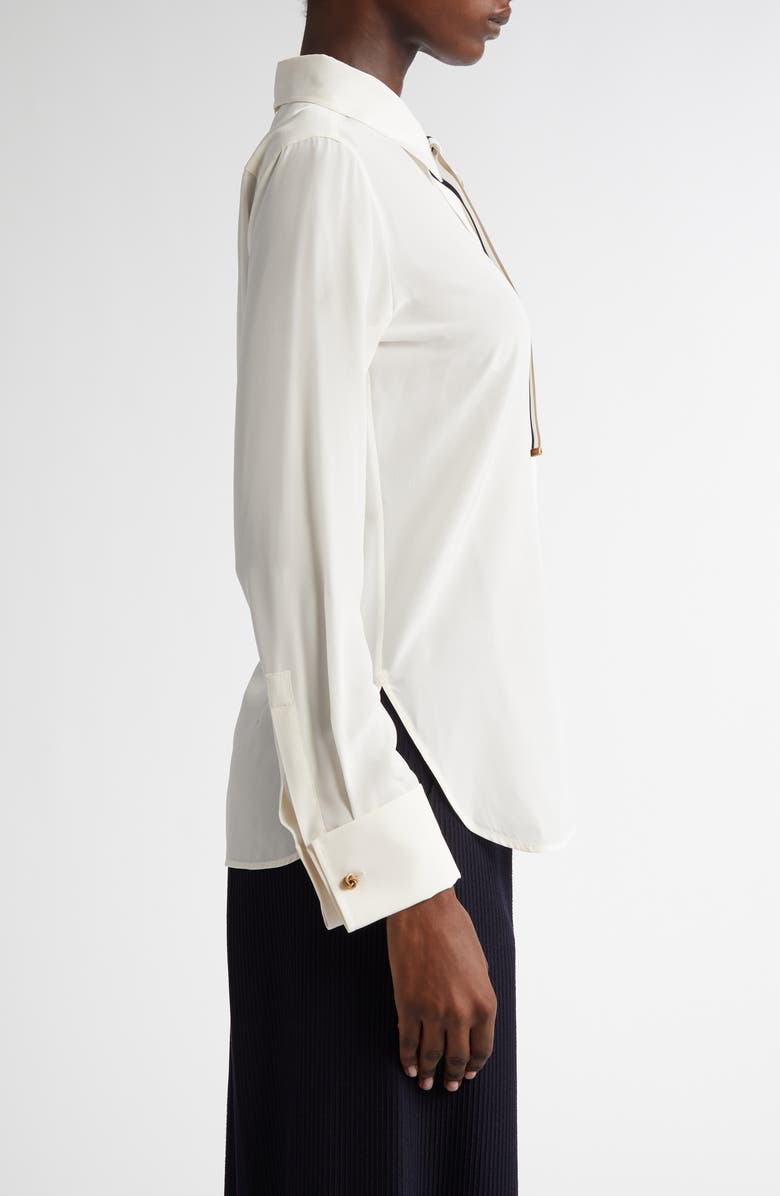 Max Mara Apollo Silk Crêpe de Chine Button-Up Shirt with Neck Ties, Alternate, color, Silk