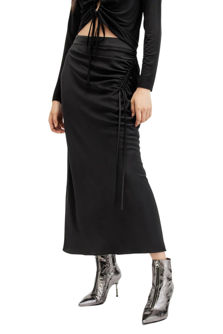 Alexia Ruched Skirt, Main, color, BLACK