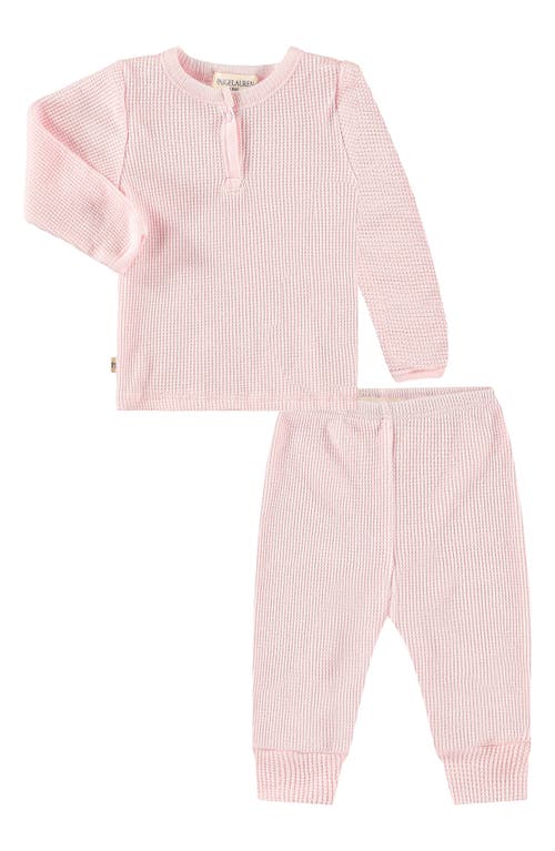 PAIGELAUREN Kids' Stretch Organic Cotton Blend Thermal Top & Leggings Set in Pink 