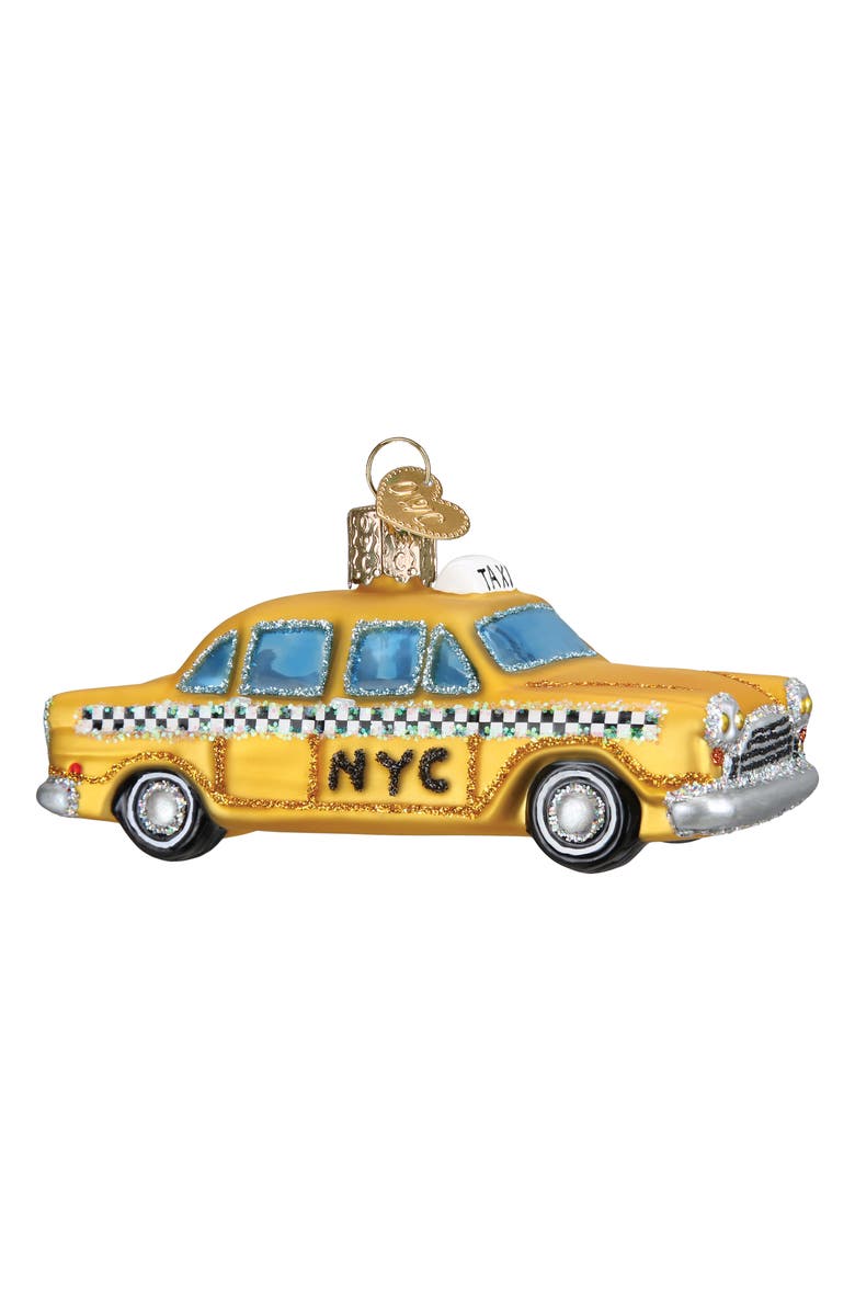 Old World Christmas NYC Taxi Glass Ornament, Main, color, Yellow/ Blue