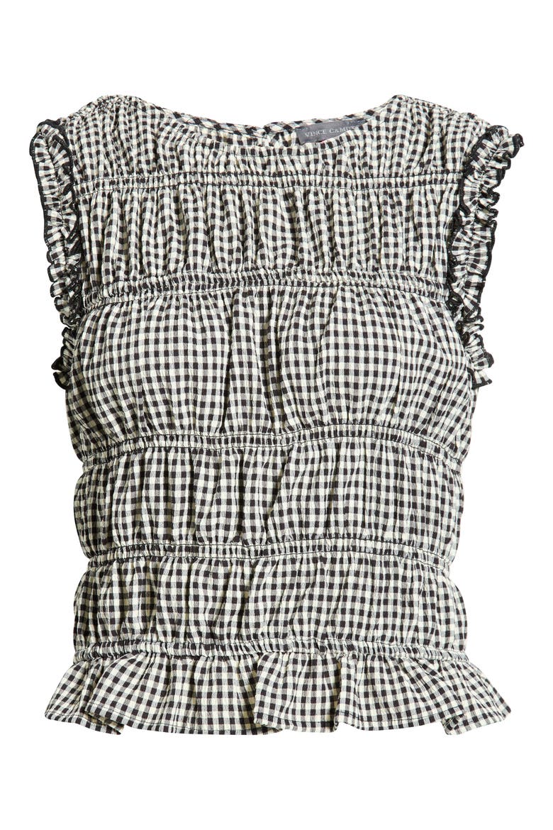 Gingham Smocked Ruffle Trim Top, Alternate, color, RICH BLACK