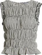 Vince Camuto Gingham Smocked Ruffle Trim Top