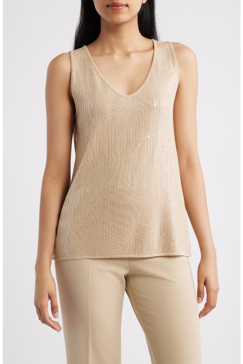Double V-Neck Sweater Tank, Main, color, SAFARI