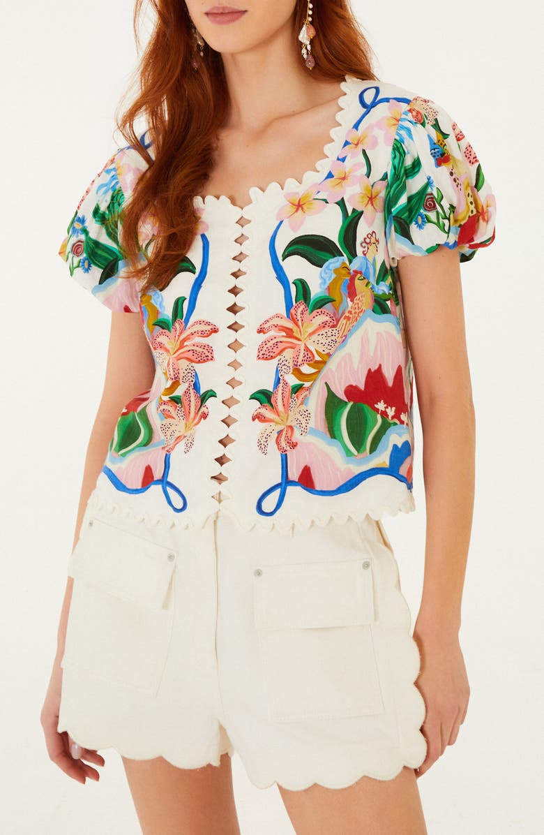 FARM Rio Garden of Life Floral Print Blouse, Main, color, Off-White