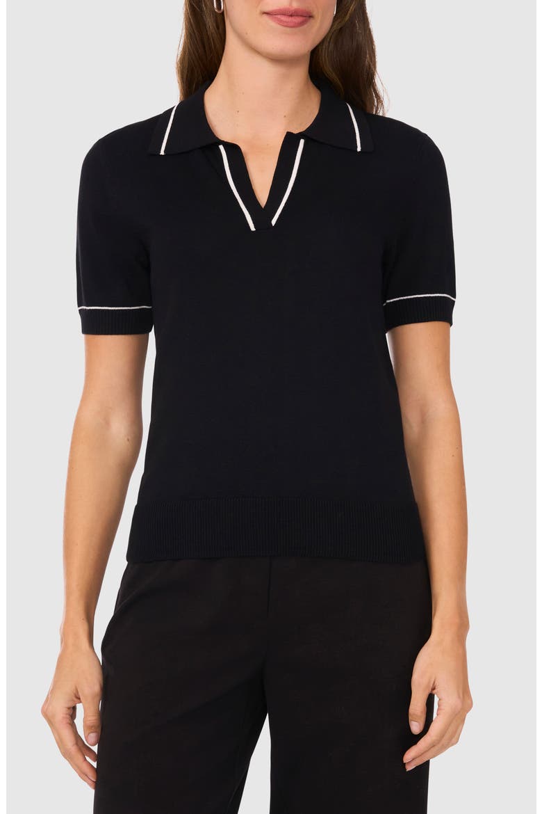 Tipped Johnny Collar Polo Sweater, Main, color, RICH BLACK