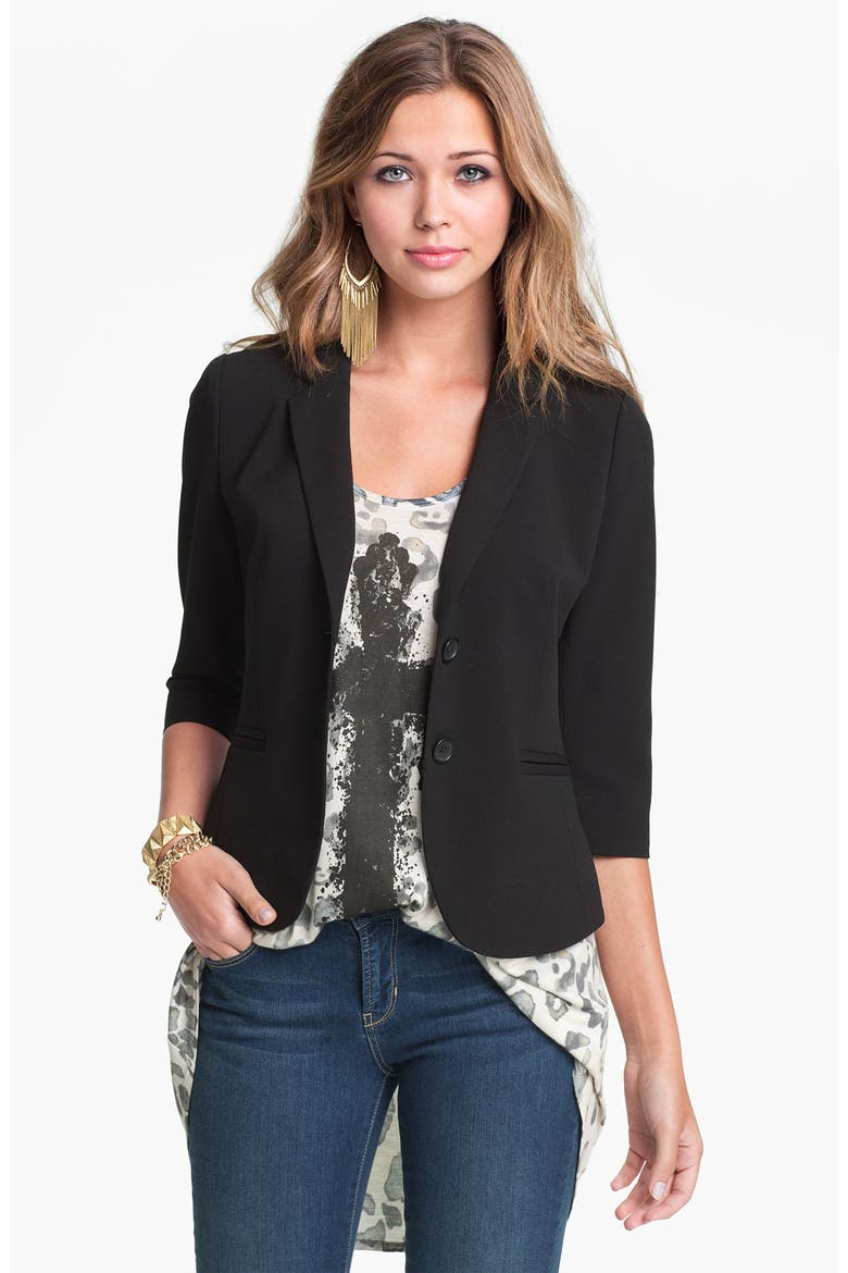 Frenchi® Curved Hem Blazer, Main, color, BLACK