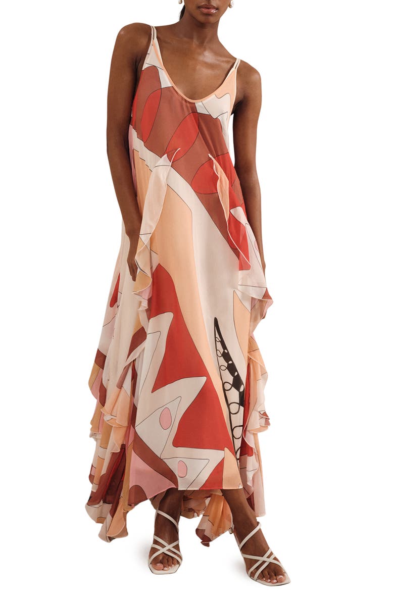 Reiss Sasha Ruffle Maxi Dress, Alternate, color, Cream/ Red Multi